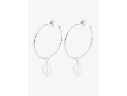 Stříbrné kruhové náušnice Hoop Vibes Pearl s říční perlou Preciosa