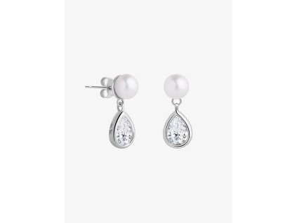 Stříbrné náušnice Pure Pearl s říční perlou a kubickou zirkonií Preciosa