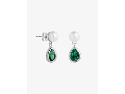 Stříbrné náušnice Pure Pearl s říční perlou a kubickou zirkonií Preciosa, emerald