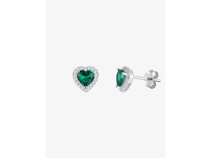 Stříbrné náušnice Velvet Heart, srdce s kubickou zirkonií Preciosa, emerald