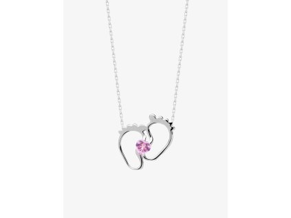 Stříbrný náhrdelník New Love, dětské nožičky s kubickou zirkonií Preciosa, rosa