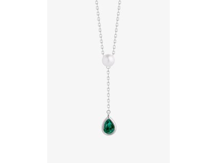 Stříbrný náhrdelník Pure Pearl s říční perlou a kubickou zirkonií Preciosa, emerald