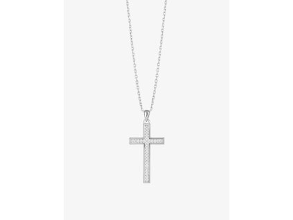 Stříbrný přívěsek s řetízkem Cross, křížek s kubickou zirkonií Preciosa