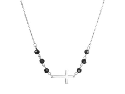 33409 stribrny nahrdelnik krizek s cernymi koralky 12119 3
