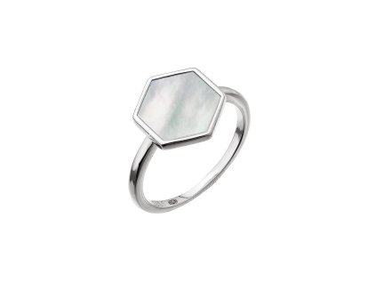 Stříbrný prsten hexagon s bílou perletí 15021.1 (Velikost 52 (průměr 16,6 mm))
