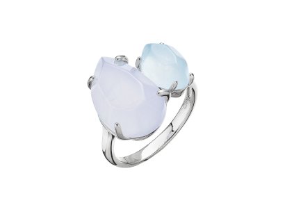 Stříbrný prsten akvamarín a modrý chalcedon 15025.3 (Velikost 52 (průměr 16,6mm))
