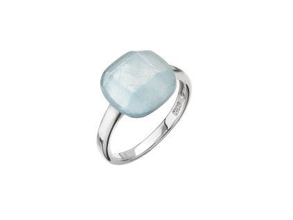 Stříbrný prsten čtverec s akvamarínem 15028.3 (Velikost 52 (průměr 16,6mm))