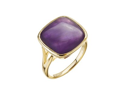 Pozlacený prsten čtverec s ametystem 15033.3 (Velikost 52 (průměr 16,6mm))