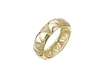 Pozlacený prsten s vzor se zirkony 15035.1 (Velikost 52 (průměr 16,6 mm))