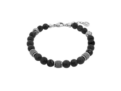 Pánsky oceľový náramok s ónyxovými guličkami Amorino KM207131056A40