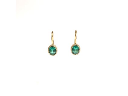 Visiace náušnice zo žltého 14K zlata so zeleným a čírymi zirkónmi 2,60g
