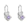 Strieborné detské náušnice visiace so zirkónom fialová kvetinka 11175.3