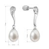 Strieborné náušnice visiace s oválnou riečnou perlou a zirkónmi biele 21097.1B