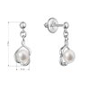 Zlaté 14 karátové náušnice visiace biele zlato s riečnou perlou a briliantmi 81PB00057