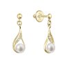 Zlaté 14 karátové náušnice slza visiace s riečnou perlou a briliantmi 91PB00047