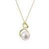 Zlatý 14 karátový náhrdelník s bielou riečnou perlou a briliantom 92PB00037