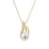 Zlatý 14 karátový náhrdelník s bielou riečnou perlou a briliantmi 92PB00051