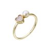 Pozlacený prsten s říční perlou a perleťovým srdcem 25004.1 (Velikost 52 (průměr 16,6 mm))