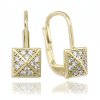 Visiace 14k zlaté náušnice, pyramídy so zirkónmi 1,45g