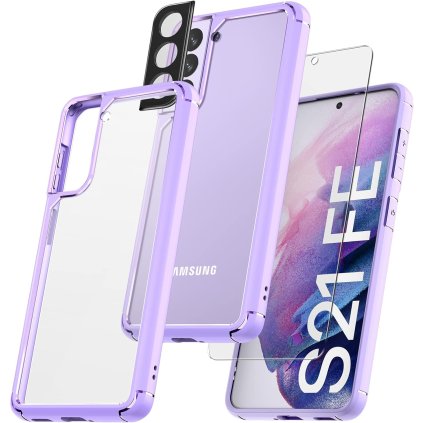 Samsung Galaxy S21 FE set fialovo priehľadné púzdro + 2ks ochranné sklo a 2ks sklo kamery PREsmartfon.sk