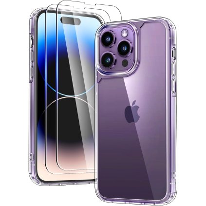 iPhone 14 Pro set príslušenstva priehľadné púzdro + 2ks ochranné sklo na displej a 2Ks ochranné sklo kamery