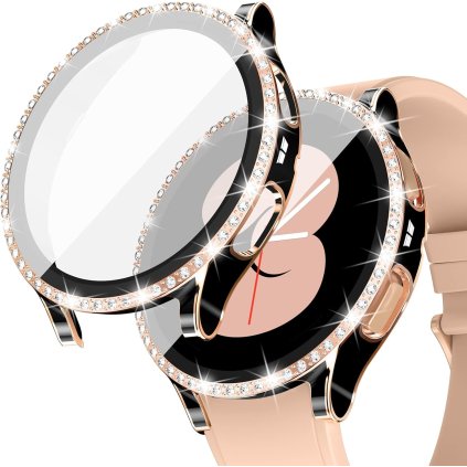 Samsung Galaxy Watch 5 / 4 44mm ochranná krytka so sklom čierno-zlatá s kamienkami 2ks v balení PREsmartfon.sk