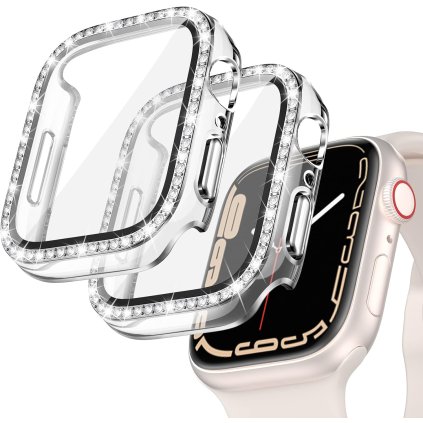 Apple Watch 7/8/9 41mm púzdro so sklom - priehľadné s kamienkami 2ks v balení PREsmartfon.sk