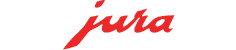 Logo kávovarov JURA s červeným písmom na bielom podklade