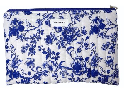 Plochá kosmetická taška Prestitch | Floral (modrá)