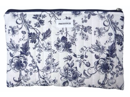 Plochá kosmetická taška Prestitch | Floral (temně modrá)