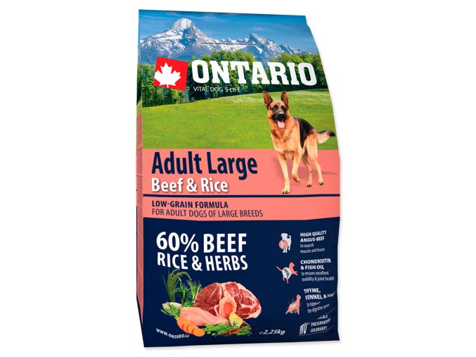 23333 ontario dog adult large beef rice 2 25kg