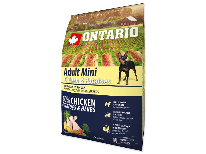 23363 ontario dog adult mini chicken potatoes herbs 2 25kg