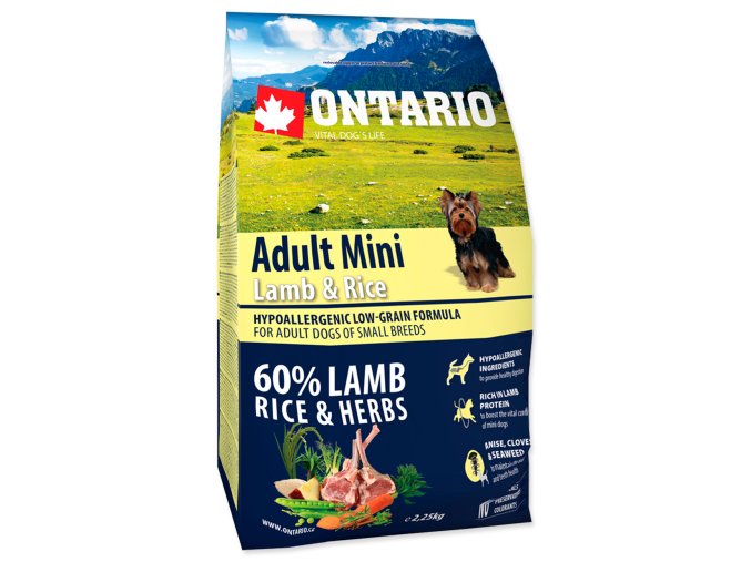 23381 ontario dog adult mini lamb rice 2 25kg