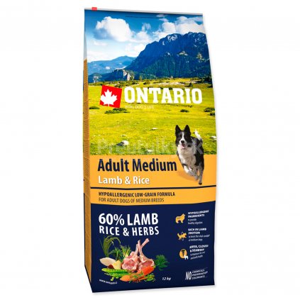 ONTARIO Dog Adult Medium Lamb & Rice (12kg) RK