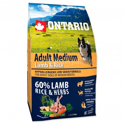 ONTARIO Dog Adult Medium Lamb & Rice (2,25kg) RCSZP