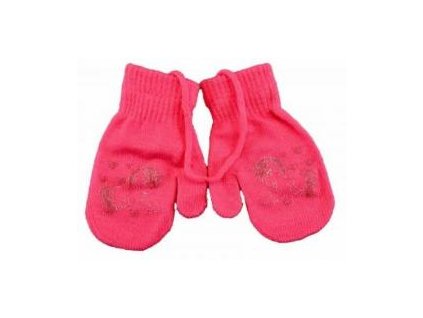 Pletené zviazané rukavice ružové so vzorom jednorožca 14cm