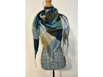 Velká trojúhelníková šála v modro-zelených tónech