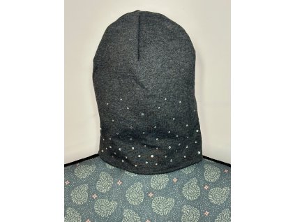 Tmavě šedá čepice s jemnými kamínky