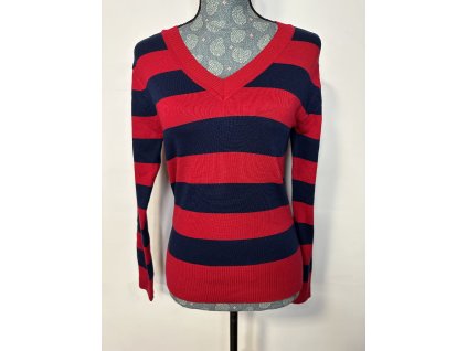 Pruhovaný svetr červeno-modrý