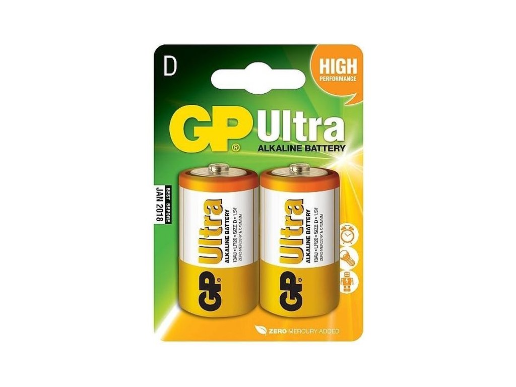 GP batéria Ultra alkalická 13AU (LR20, D), 1,5V, blister