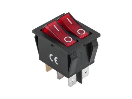 Dvojitý kolískový prepínač 6-pin, 230V, červený, podsvietený