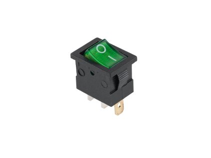 Kolískový mini prepínač 3-pin, 12V, zelený, podsvietený