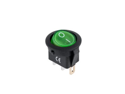 Kolískový prepínač 3-pin, 12V, zelený, podsvietený