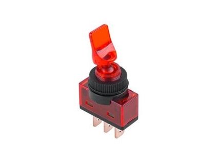 Dvojpolohový páčkový prepínač ASW-14D, ON-OFF, 3-pin, 12V, červený, podsvietený