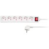 SOLIGHT predlžovací prívod, 6 zásuviek, biely, vypínač, 3m