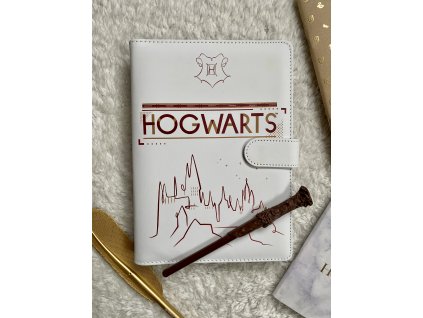 Diář/zápisník bílý Hogwarts s hnědou hůlkou, Harry Potter