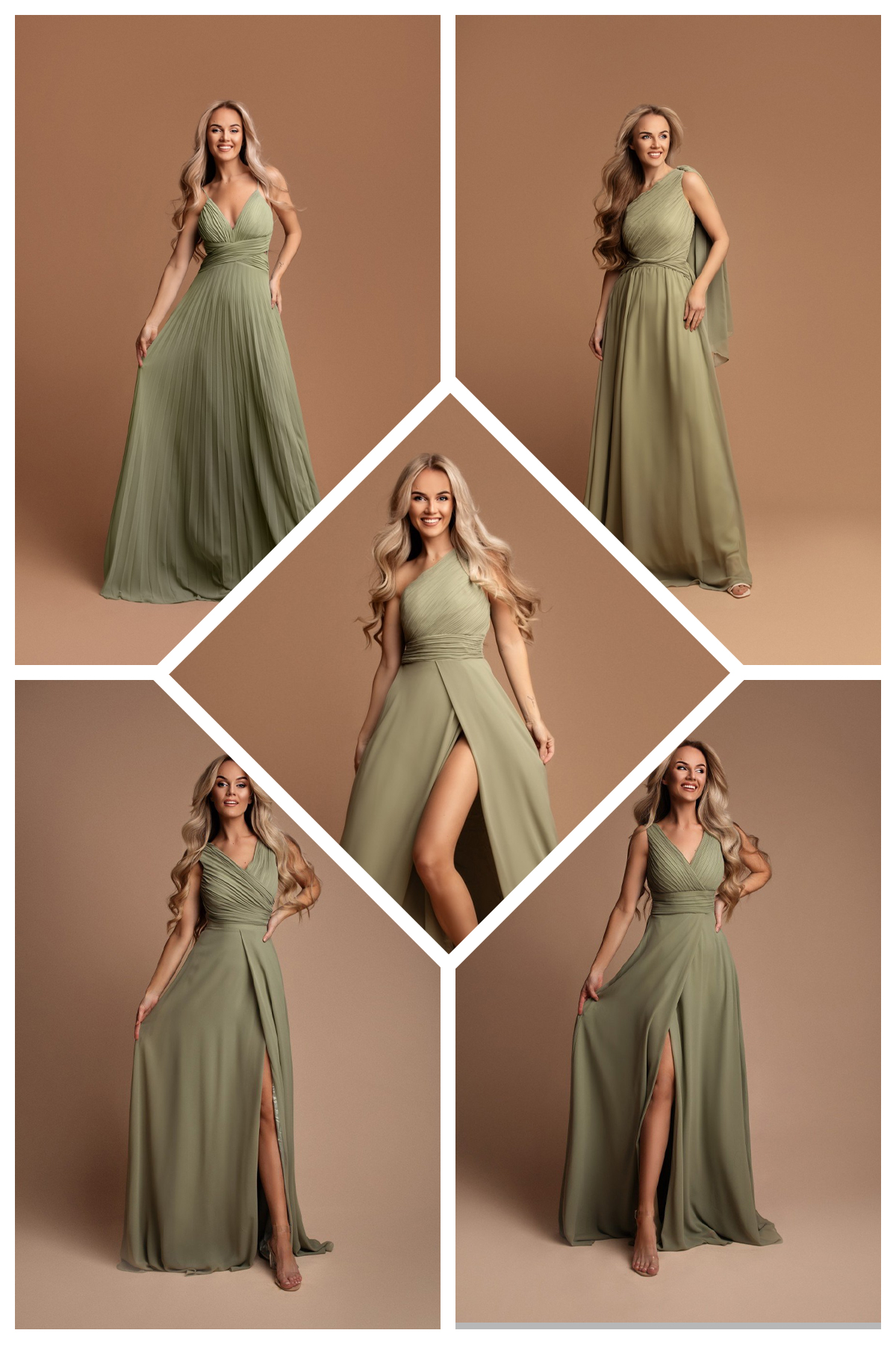 Šaty pro družičky v módní olivově zelené barvě