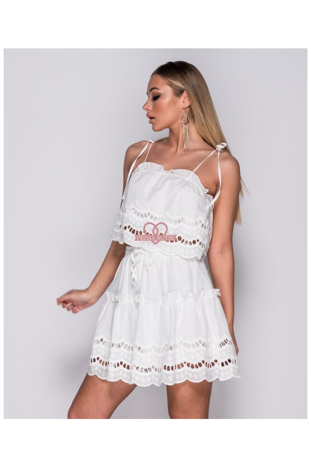 Bílá krajková sukně s topem - PRIMA BUTIK