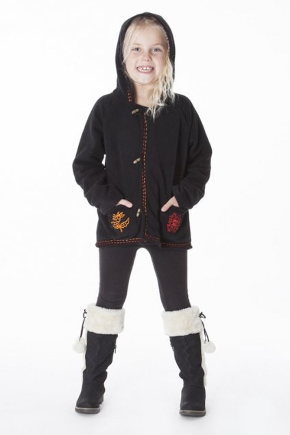 Dívčí etno Kabát krátký BLACK (Barva Černá, Velikost L)