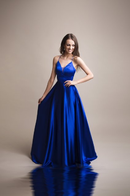 Plesové saténové šaty DORIANE modré